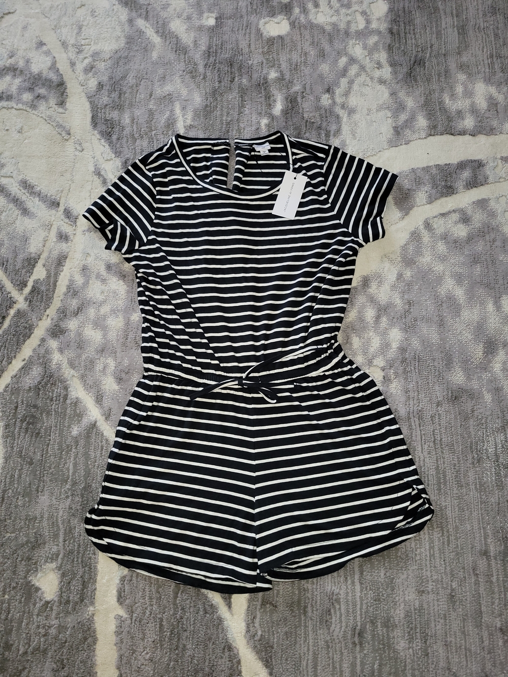 Striped Black & White Women Short-Sleeve One-Piece Romper